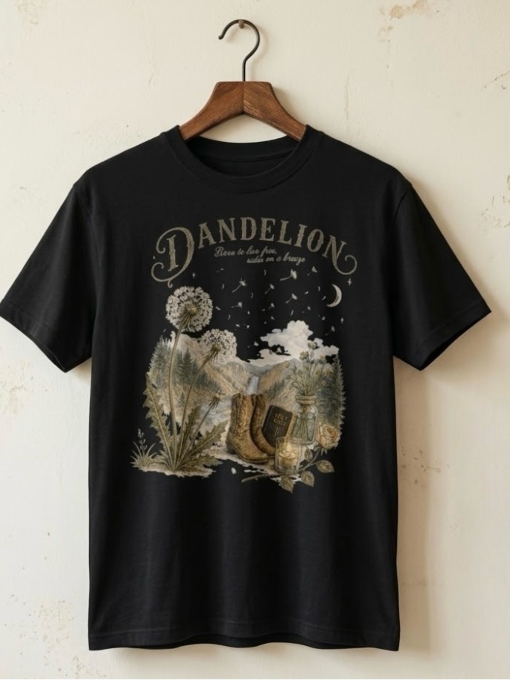 Dandelion Western Cowgirl Floral Graphic Tee - Black